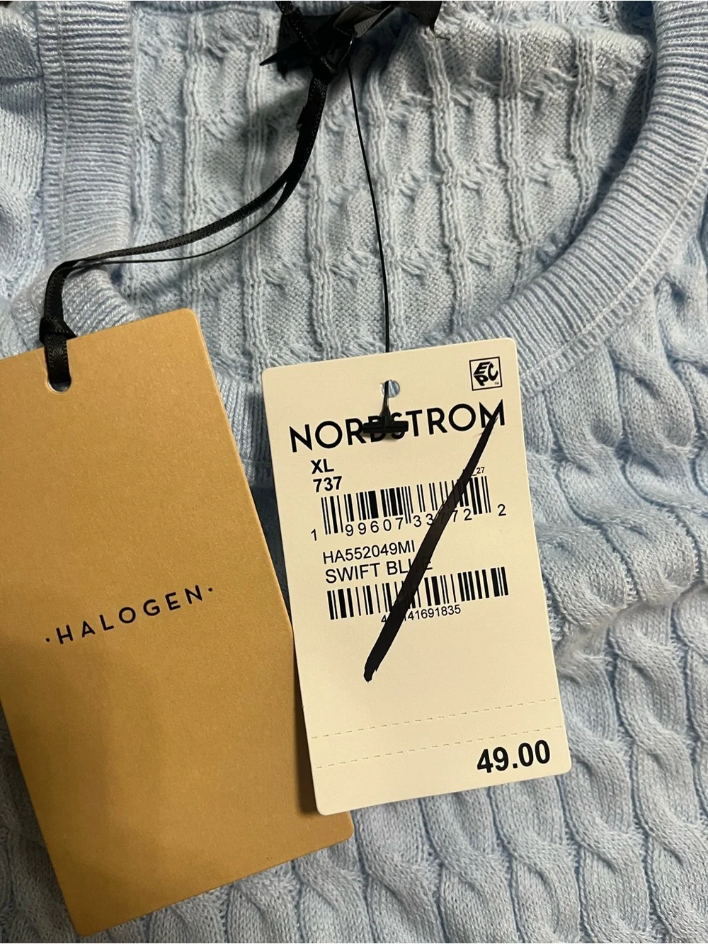 Halogen Light Blue Cable Knit Sleeveless Sweater Vest Crew Neck Size XL NWT
